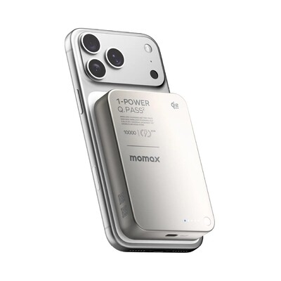 Портативное зарядное устройство MOMAX 1-Power Q.Pass 2 (10000mAh) Magnetic Battery Pack Qi 2.2 25W (IP168) титановый(4)