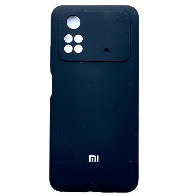 Силиконовый чехол с микрофиброй Silicone Case черный для Xiaomi Poco M4 Pro 4G(1)