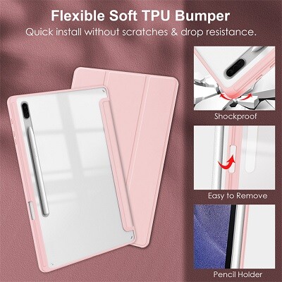 Защитный чехол Acrylic TPU Case с креплением для стилуса светло-розовый для Samsung Galaxy Tab S9 5G(4)