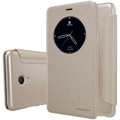 Полиуретановый чехол книга Nillkin Sparkle Leather Case Gold для Meizu MX6(3)