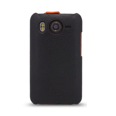 Кожаный чехол книга Melkco Leather Case Black/Orange LC для HTC Desire HD(3)