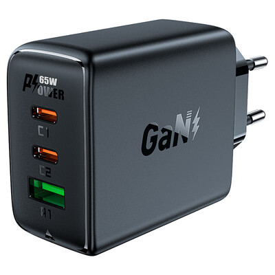 Зарядное устройство Acefast A41 GaN PD65W (2xUSB-C + USB-A) черное(3)