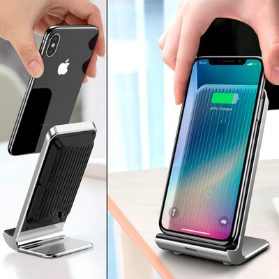 Беспроводная зарядка-подставка для телефона быстрая Baseus Vertical Desktop Wireless - Черная (WXLS-01)(2)