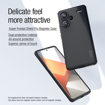 Пластиковый чехол с пластиной Magsafe Nillkin Super Frosted Shield Pro Magnetic Case Черный для Xiaomi Redmi Note 13 Pro Plus 5G(7)