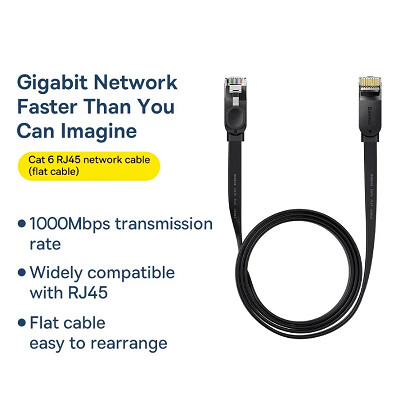 Сетевой кабель Baseus High Speed Six Types of RJ45 Gigabit Network Cable (flat cable) 3m (WKJS010401) черный(3)