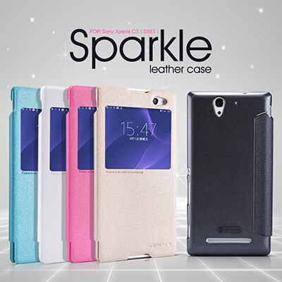 Полиуретановый чехол Nillkin Sparkle Leather Case Gold для Sony Xperia C3 S55t(3)