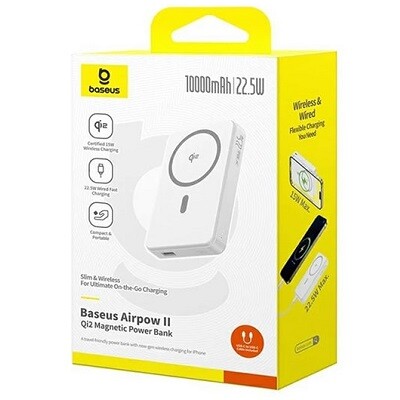 Внешний аккумулятор OS-Baseus Airpow Ⅱ Qi2 Magnetic Power Bank 10000mAh 22.5W P10081301842-00 белый(10)