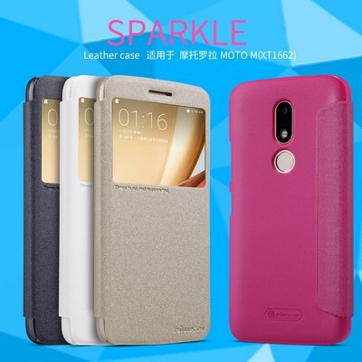 Полиуретановый чехол книга Nillkin Sparkle Leather Case Black для Motorola Moto M (XT1662)(4)
