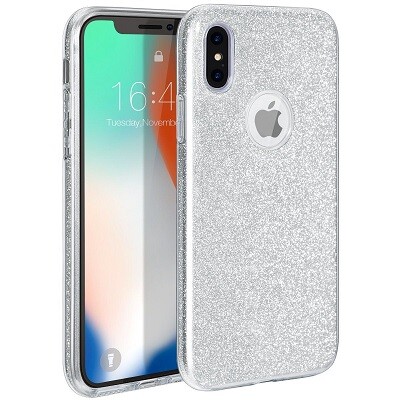 Силиконовый чехол Glitter Cover серебристый для Apple iPhone Xs(1)