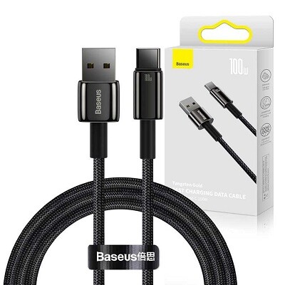 Кабель Baseus Tungsten Gold USB-A - USB-C 480Мб/с 100Вт 1м черный (CAWJ000001)(8)