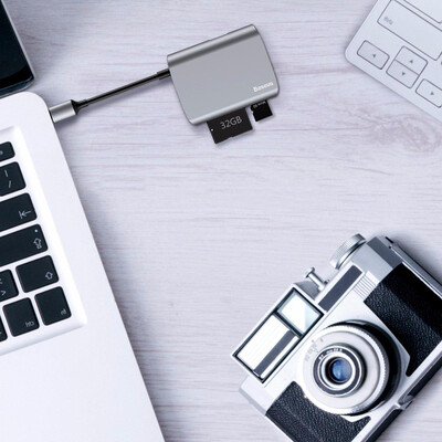 USB-концентратор Baseus Enjoyment Type-C to SD+TF Card+USB2.0 HUB Adapter Gray CATSX-C0G(2)