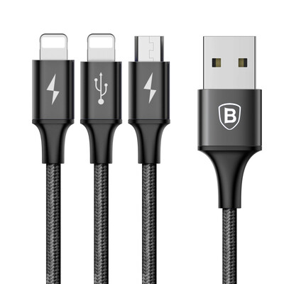 Кабель Baseus Rapid Series 3-in-1 Cable Micro+Dual Lightning 3A 1.2M Black(3)