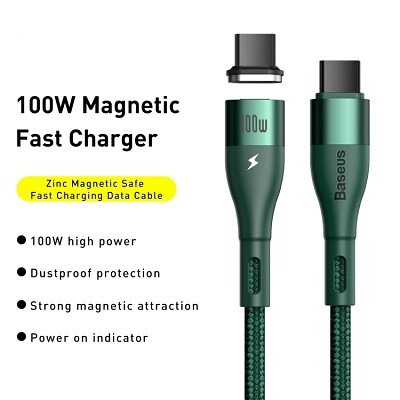 Кабель Baseus CATXC-Q06 Zinc Magnetic Safe Fast Charging Data Cable Type-C to Type-C 100W магнитный 1.5m зеленый(11)