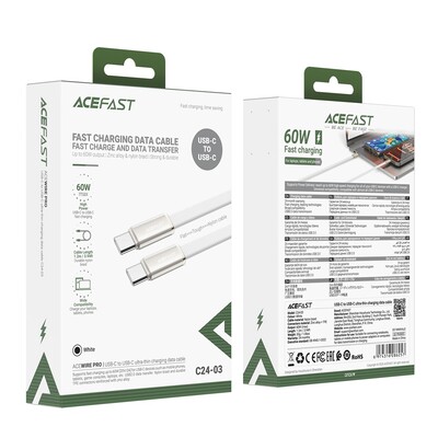 Кабель для зарядки и синхронизации Acefast C24-03 USB-C to USB-C 60W 1.2m белый(7)