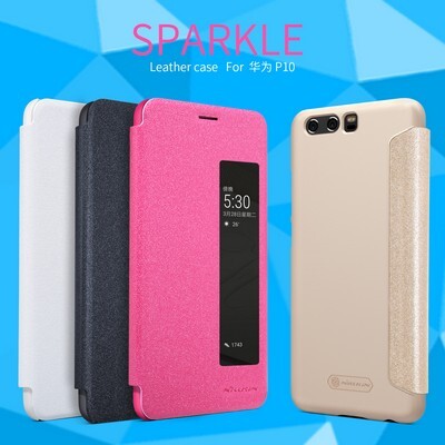 Полиуретановый чехол книга Nillkin Sparkle Leather Case Gold для Huawei Ascend P10(4)