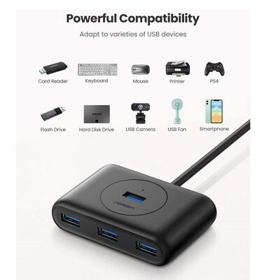 USB-хаб (разветвитель/концентратор) на 4 порта UGREEN CR113 USB 3.0 HUB 1m (20291) черный(3)