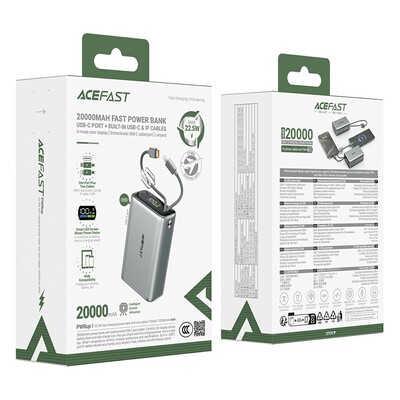 Внешний аккумулятор с экраном и встроенным кабелем Acefast M49 22.5W with two cables T205ALF 20000mAh(7)