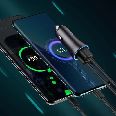 Автомобильное зарядное устройство в прикуриватель Baseus Dual Fast Charger Car 60W USB+USB (CGJM000013)(7)