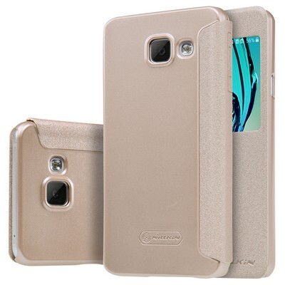 Полиуретановый чехол книга Nillkin Sparkle Leather Case Gold для Samsung A310F Galaxy A3 (2016)(3)